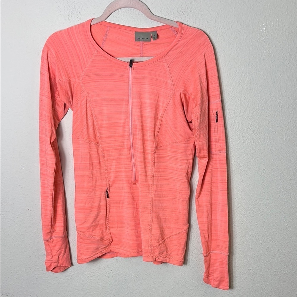 Athleta Running Long Sleeve Half Zip Beight Coral
orange  Lightweight sz S